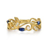 14K Yellow Gold Diamond and Blue Sapphire Filigree Pattern Stackable Ladies Ring - 0.06 ct