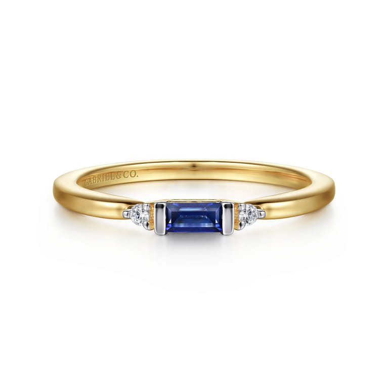 14K Yellow Gold Diamond and Blue Sapphire Stackable Ring - 0.03 ct - Shot 1