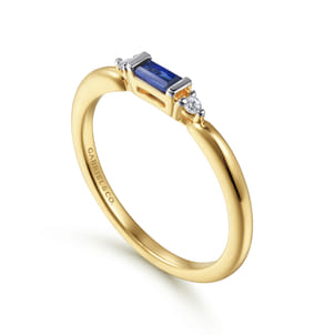 14K Yellow Gold Diamond and Blue Sapphire Stackable Ring