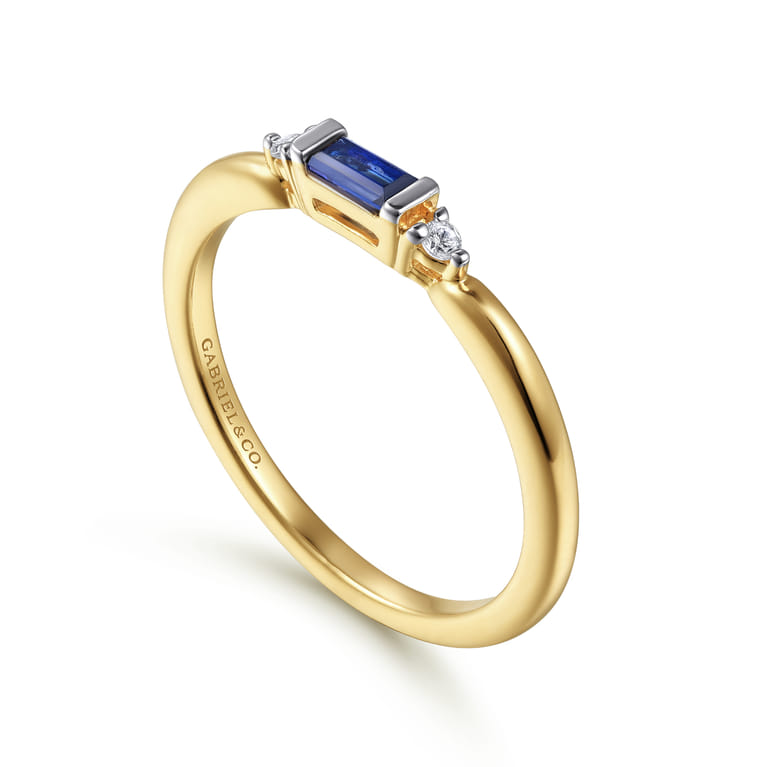14K Yellow Gold Diamond and Blue Sapphire Stackable Ring - 0.03 ct - Shot 3