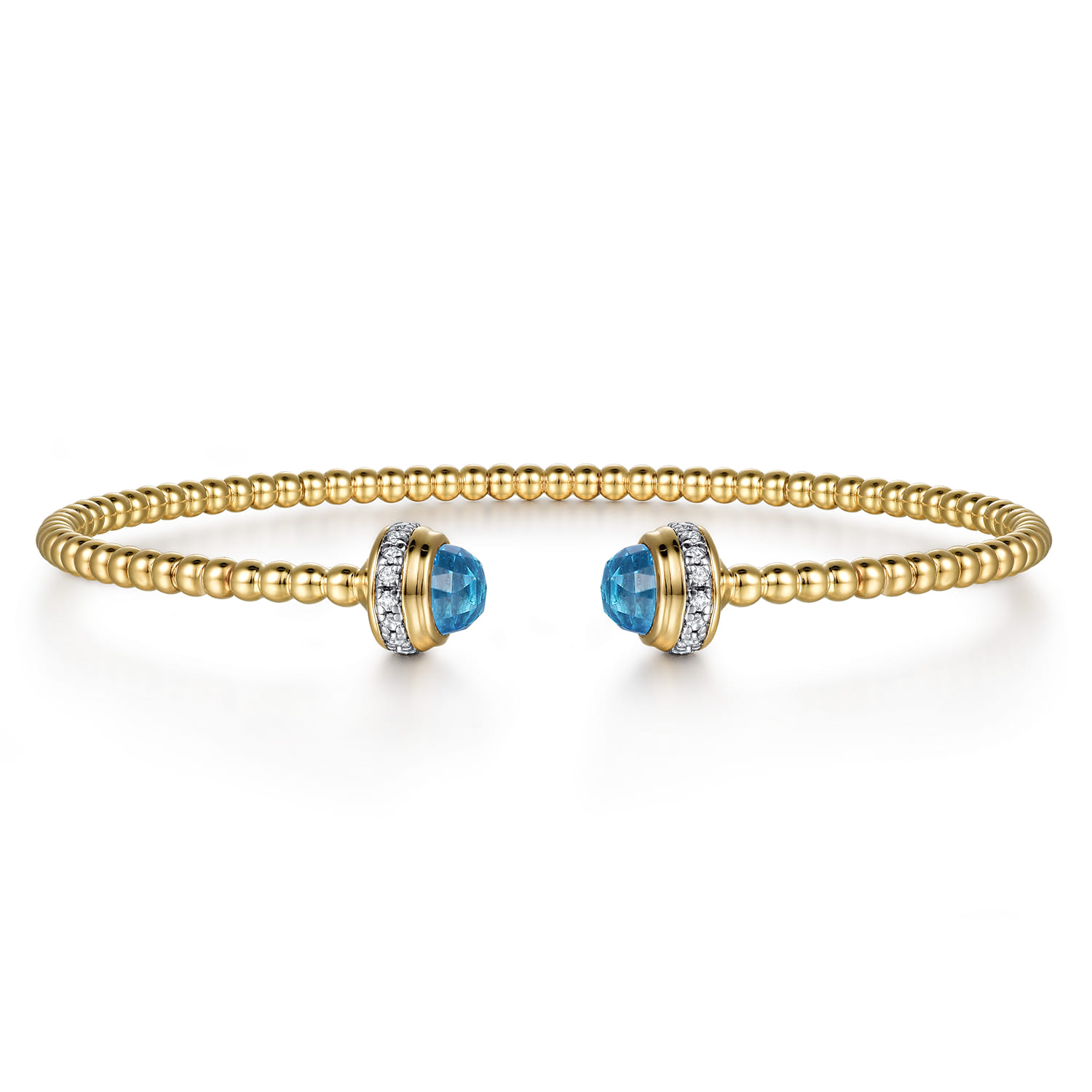 14K Yellow Gold Diamond and Blue Topaz Bujukan Open Bangle - 0.18 ct - Shot 1