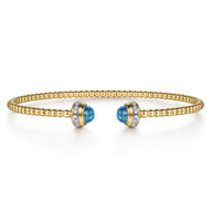 14K Yellow Gold Diamond and Blue Topaz Bujukan Open Bangle