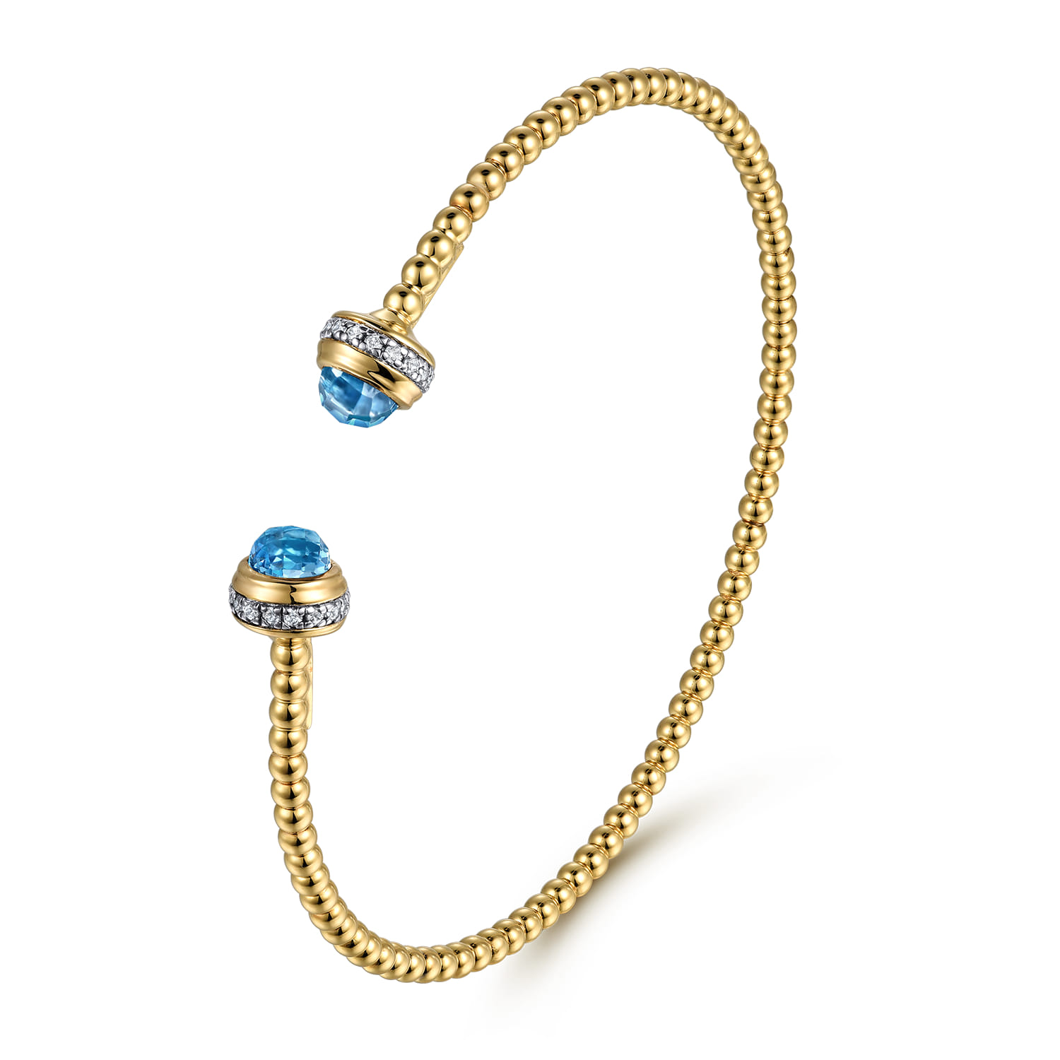 14K Yellow Gold Diamond and Blue Topaz Bujukan Open Bangle - 0.18 ct - Shot 2