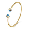 14K Yellow Gold Diamond and Blue Topaz Bujukan Open Bangle - 0.18 ct