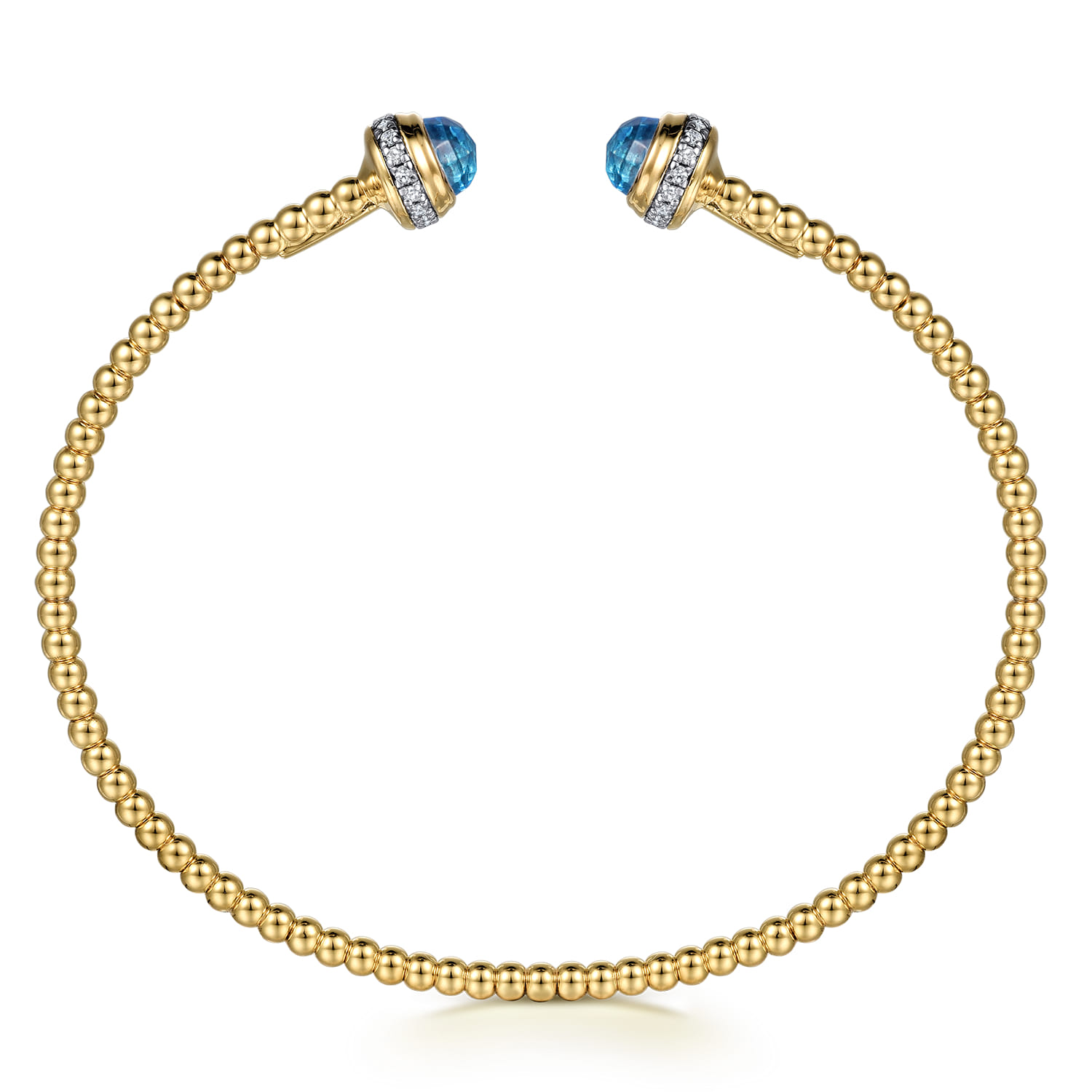 14K Yellow Gold Diamond and Blue Topaz Bujukan Open Bangle - 0.18 ct - Shot 3
