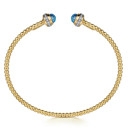 14K Yellow Gold Diamond and Blue Topaz Bujukan Open Bangle