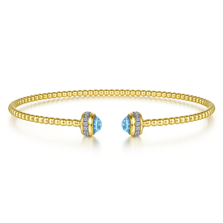 14K Yellow Gold Diamond and Blue Topaz Bujukan Open Bangle - 0.2 ct - Shot 1