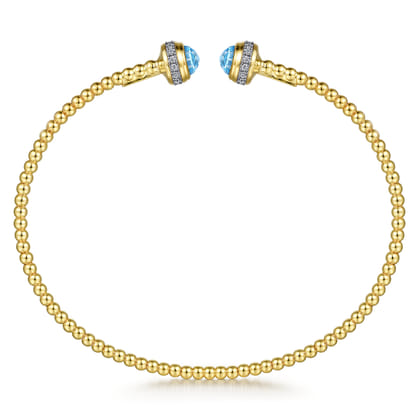14K Yellow Gold Diamond and Blue Topaz Bujukan Open Bangle