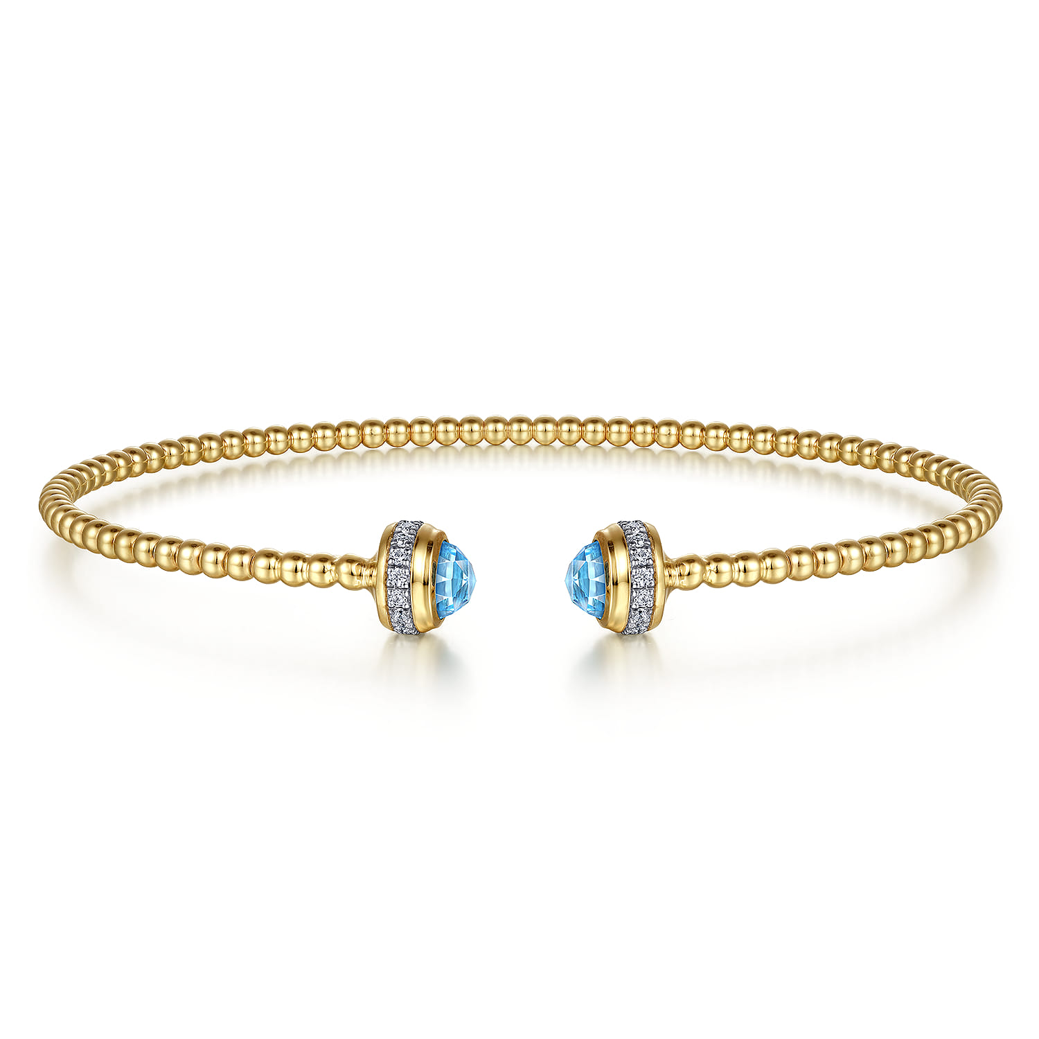 14K Yellow Gold Diamond and Blue Topaz Bujukan Open Bangle - 0.2 ct - Shot 1
