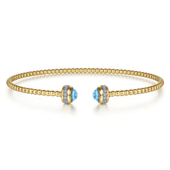 14K Yellow Gold Diamond and Blue Topaz Bujukan Open Bangle