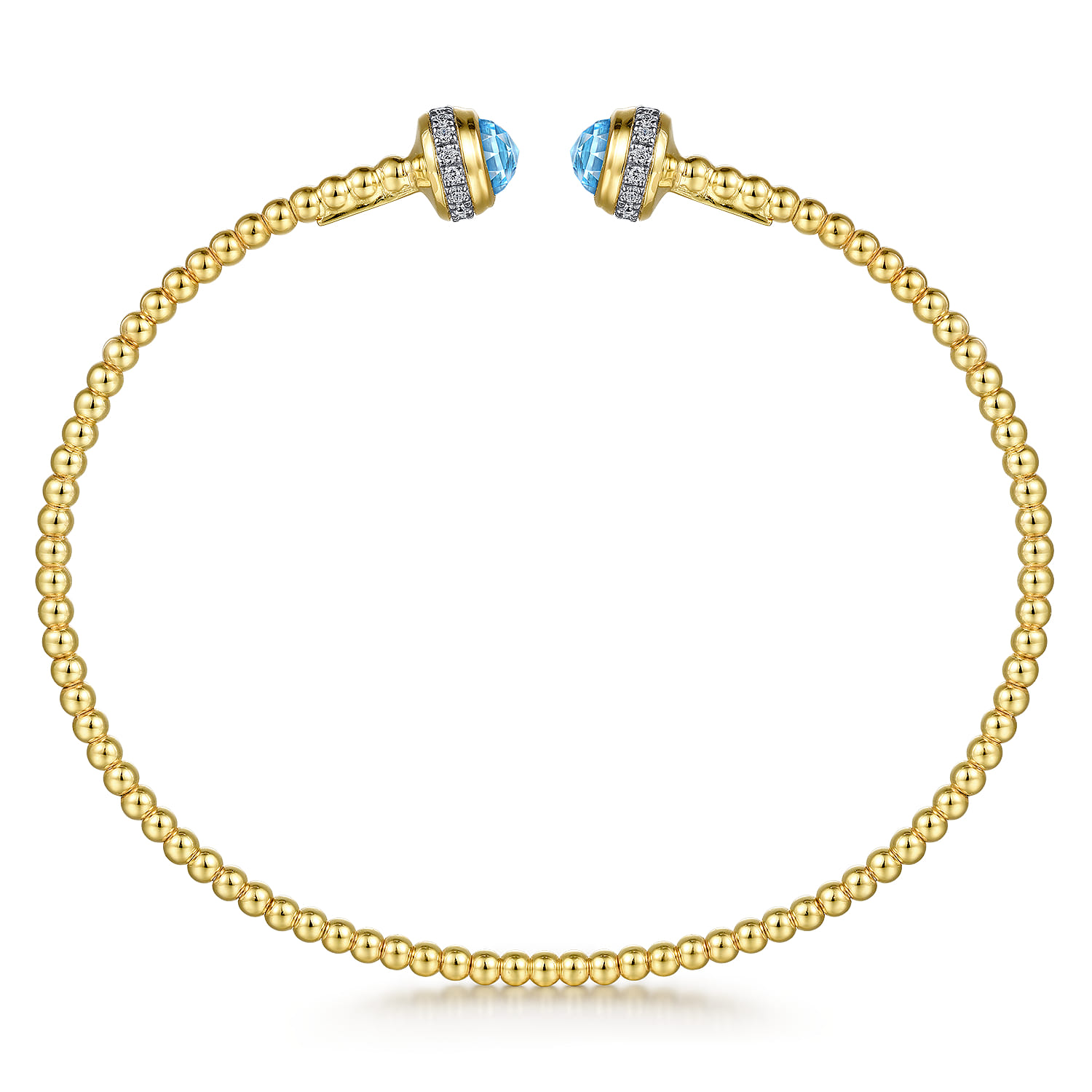 14K Yellow Gold Diamond and Blue Topaz Bujukan Open Bangle - 0.2 ct - Shot 3