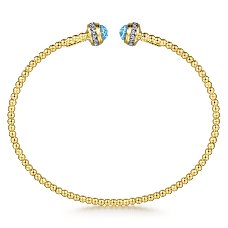 14K Yellow Gold Diamond and Blue Topaz Bujukan Open Bangle - 0.2 ct - Shot 3