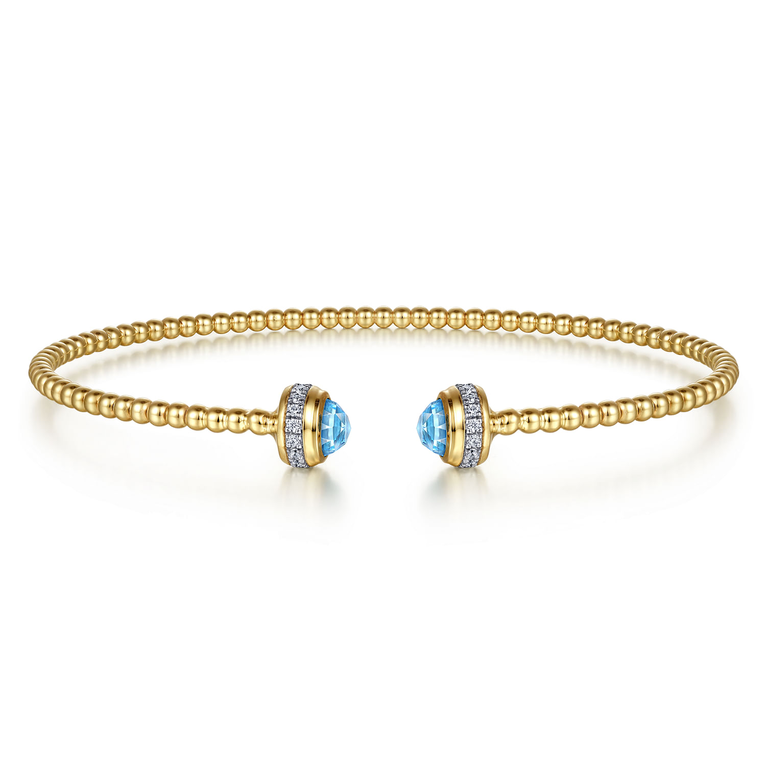 14K Yellow Gold Diamond and Blue Topaz Bujukan Open Bangle