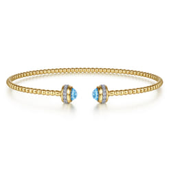 14K Yellow Gold Diamond and Blue Topaz Bujukan Open Bangle