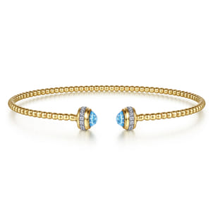 14K Yellow Gold Diamond and Blue Topaz Bujukan Open Bangle