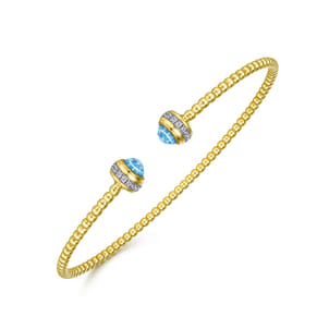 14K Yellow Gold Diamond and Blue Topaz Bujukan Open Bangle