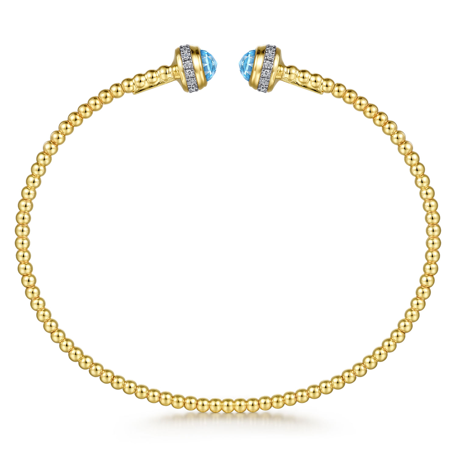 14K Yellow Gold Diamond and Blue Topaz Bujukan Open Bangle