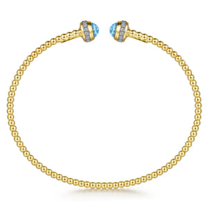 14K Yellow Gold Diamond and Blue Topaz Bujukan Open Bangle
