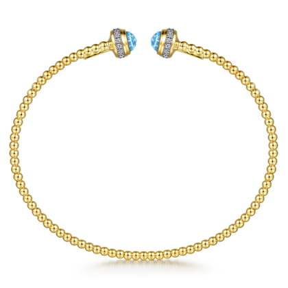 14K Yellow Gold Diamond and Blue Topaz Bujukan Open Bangle