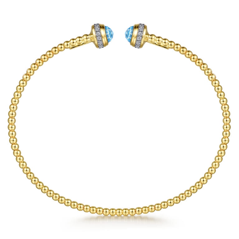 14K Yellow Gold Diamond and Blue Topaz Bujukan Open Bangle - 0.18 ct - Shot 3