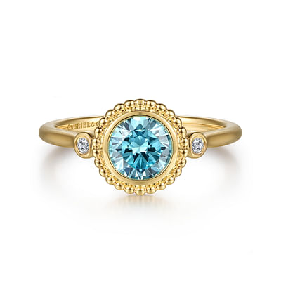 14K Yellow Gold Diamond and Blue Topaz Bujukan Ring