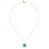 14K Yellow Gold Diamond and Blue Topaz Cushion Cut Necklace With Flower Pattern J-Back - 0.42 ct
