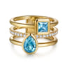 14K Yellow Gold Diamond and Blue Topaz Easy Stackable Ring - 0.2 ct