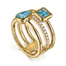 14K Yellow Gold Diamond and Blue Topaz Easy Stackable Ring - 0.2 ct