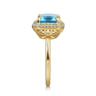 14K Yellow Gold Diamond and Blue Topaz Emerald Cut Ladies Ring With Flower Pattern Gallery - 0.2 ct