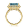 14K Yellow Gold Diamond and Blue Topaz Emerald Cut Ladies Ring with Flower Pattern Gallery - 0.2 ct
