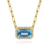 14K Yellow Gold Diamond and Blue Topaz Emerald Cut Necklace With Flower Pattern Gallery - 0.5 ct