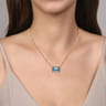 14K Yellow Gold Diamond and Blue Topaz Emerald Cut Necklace With Flower Pattern Gallery - 0.5 ct