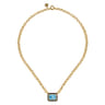 14K Yellow Gold Diamond and Blue Topaz Emerald Cut Necklace With Flower Pattern J-Back and Black Enamel - 0.19 ct