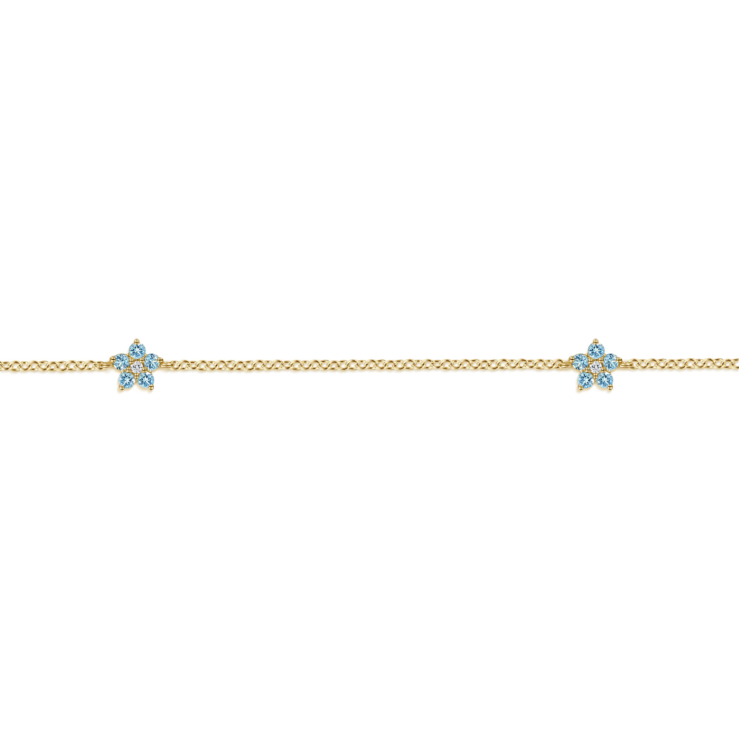 14K Yellow Gold Diamond and Blue Topaz Floral Station Bracelet