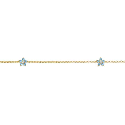 14K Yellow Gold Diamond and Blue Topaz Floral Station Bracelet