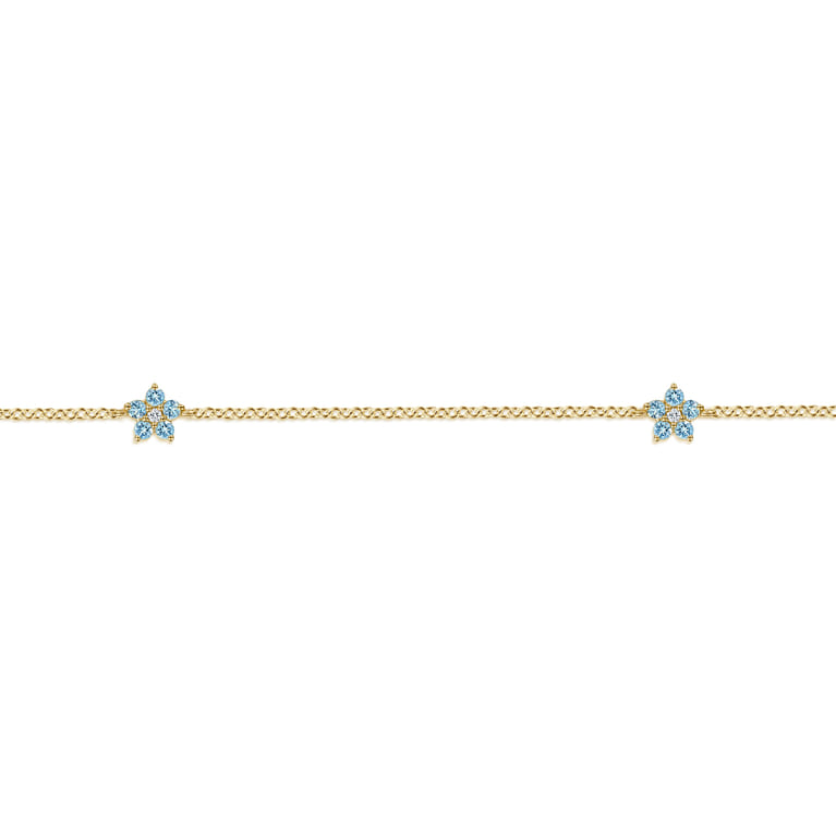 14K Yellow Gold Diamond and Blue Topaz Floral Station Bracelet - 0.02 ct - Shot 2