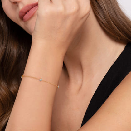 14K Yellow Gold Diamond and Blue Topaz Floral Station Bracelet