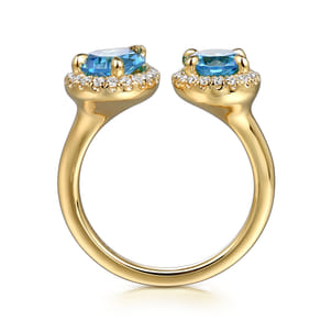 14K Yellow Gold Diamond and Blue Topaz Open Ring