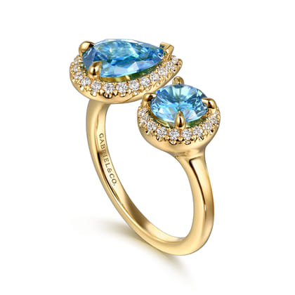 14K Yellow Gold Diamond and Blue Topaz Open Ring