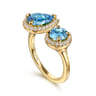 14K Yellow Gold Diamond and Blue Topaz Open Ring - 0.25 ct