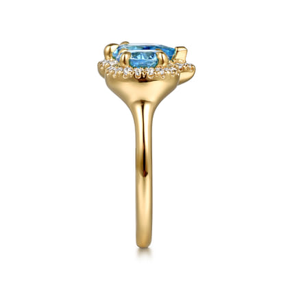 14K Yellow Gold Diamond and Blue Topaz Open Ring