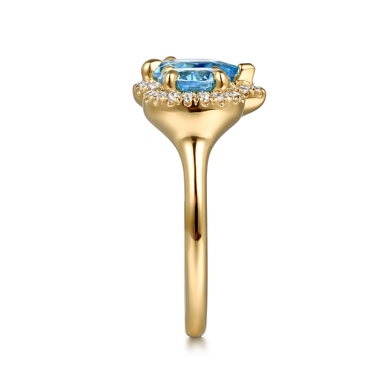 14K Yellow Gold Diamond and Blue Topaz Open Ring - 0.25 ct - Shot 4