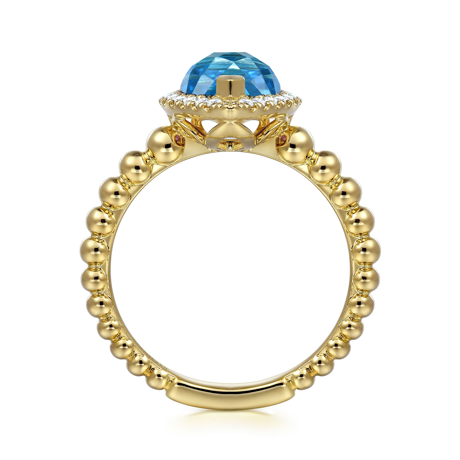 14K Yellow Gold Diamond and Blue Topaz Pear Halo Ring