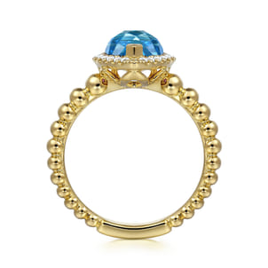 14K Yellow Gold Diamond and Blue Topaz Pear Halo Ring