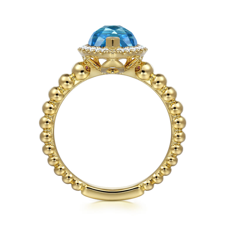 14K Yellow Gold Diamond and Blue Topaz Pear Halo Ring - 0.17 ct - Shot 2