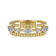 14K Yellow Gold Diamond and Bujukan Bead Easy Stackable Ring