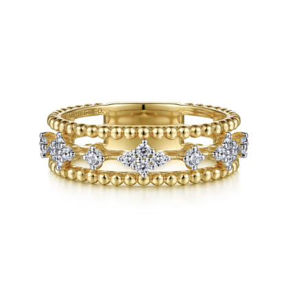 14K Yellow Gold Diamond and Bujukan Bead Easy Stackable Ring