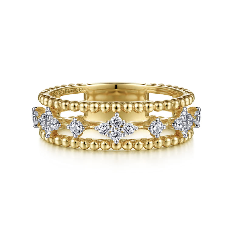 14K Yellow Gold Diamond and Bujukan Bead Easy Stackable Ring - 0.3 ct - Shot 1