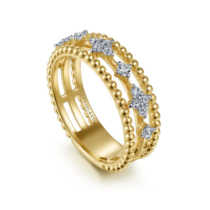 14K Yellow Gold Diamond and Bujukan Bead Easy Stackable Ring