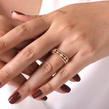 14K Yellow Gold Diamond and Bujukan Bead Easy Stackable Ring